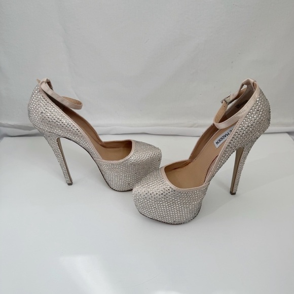 Steve Madden Deeny R Pewter Beige Crystal Platform High Heel Pumps Size 7.5 - Picture 3 of 12